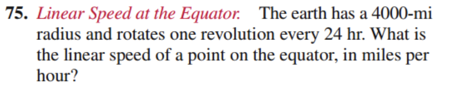Solved 75. Linear Speed at the Equator. The earth has a | Chegg.com