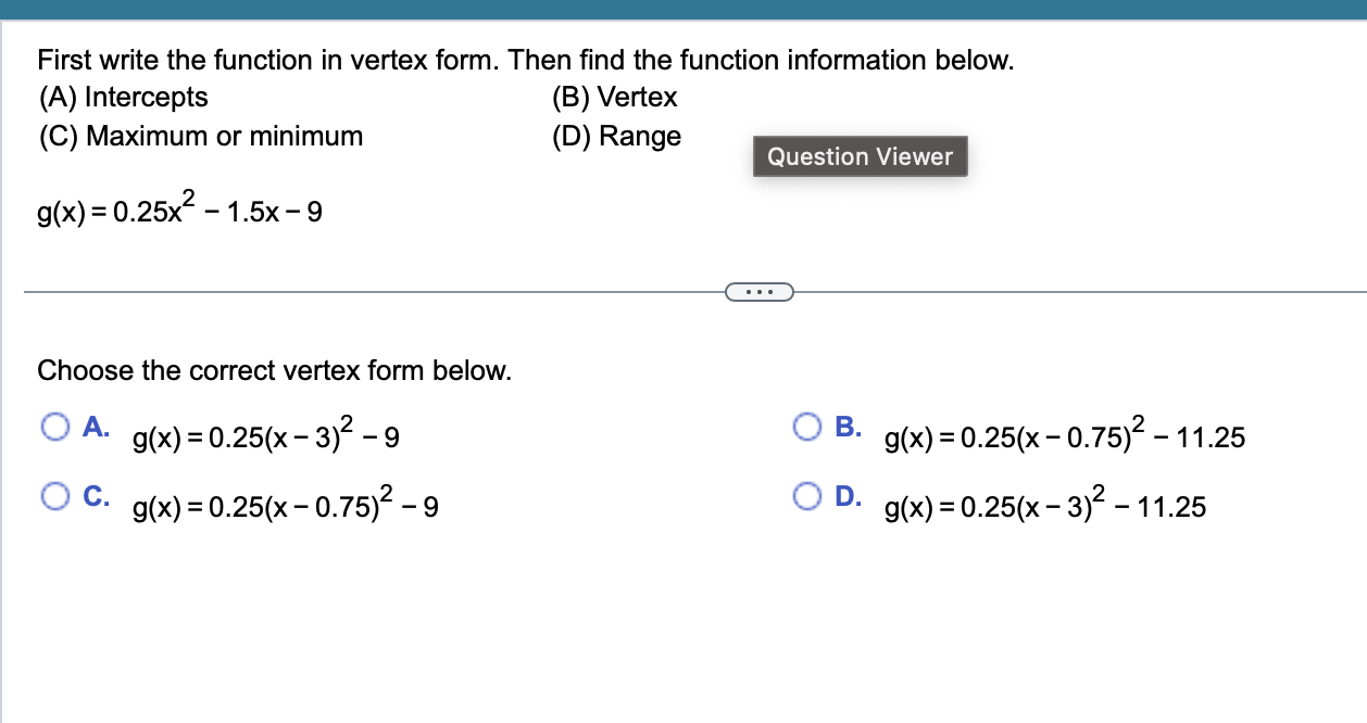 how to write function into vertex form