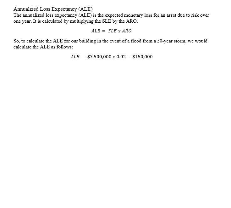 Annualized Loss Expectancy (ALE)
The annualized loss expectancy (ALE) is the expected monetary loss for an asset due to risk