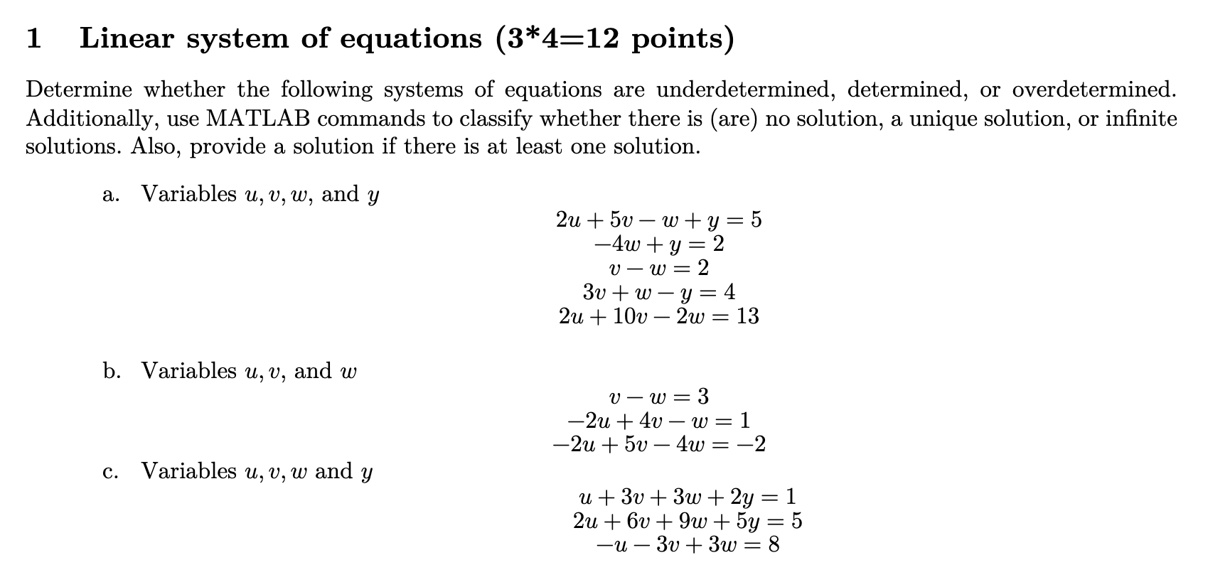 1 Linear System Of Equations 3 4 12 Points