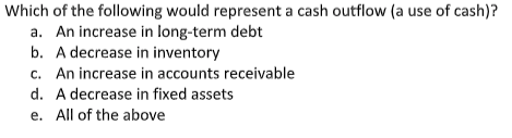 Solved Which of the following would represent a cash outflow | Chegg.com