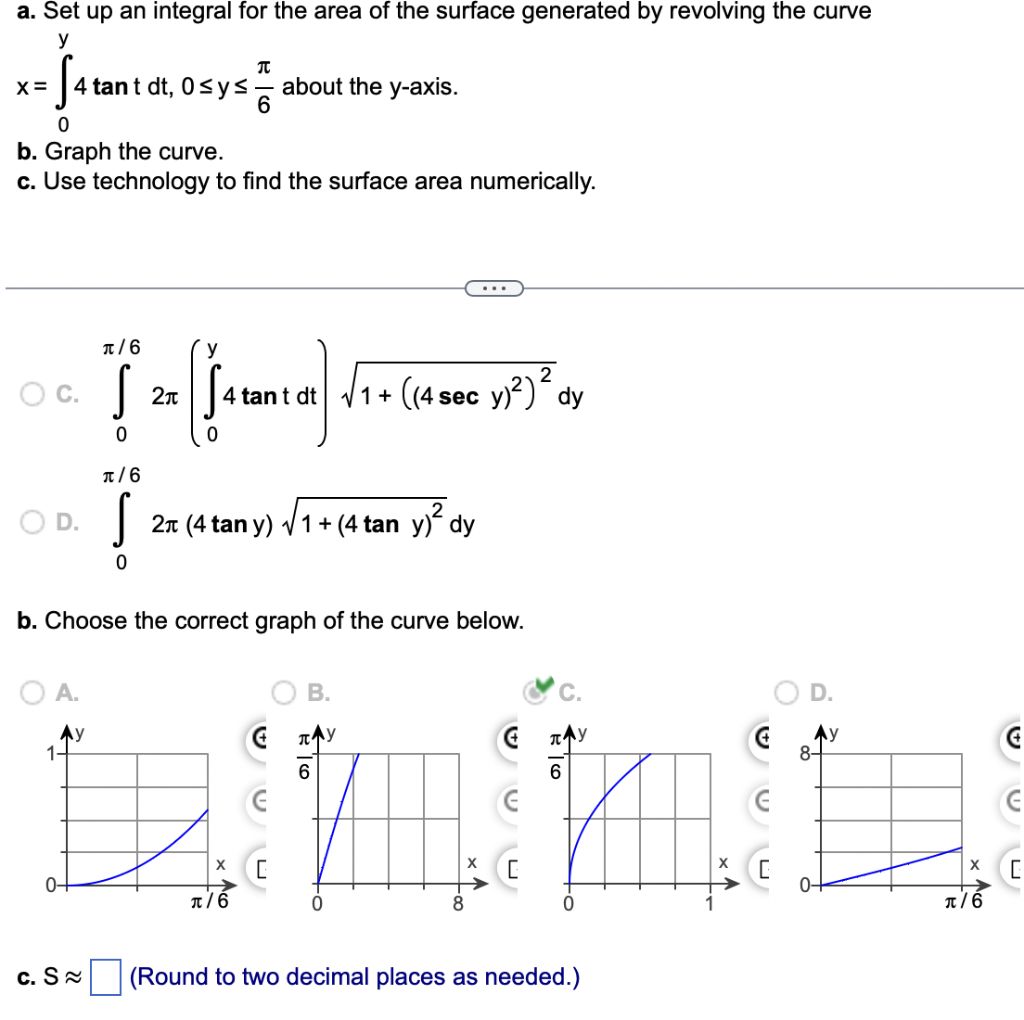 Solved a. Set up an integral for the area of the surface | Chegg.com