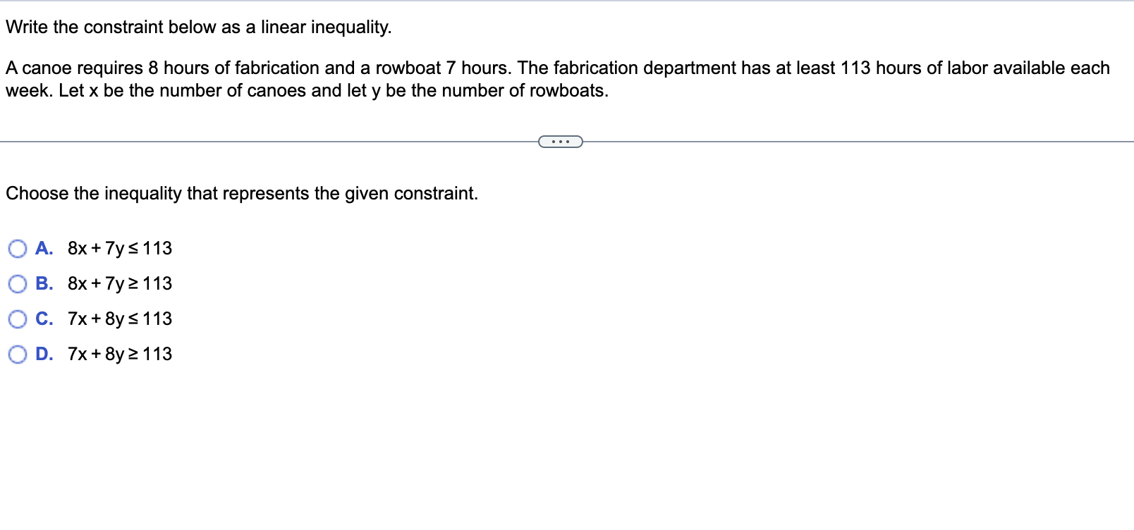 Solved Write The Constraint Below As A Linear Inequality. A | Chegg.com