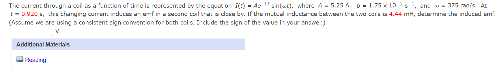 Solved The current through a coil as a function of time is | Chegg.com