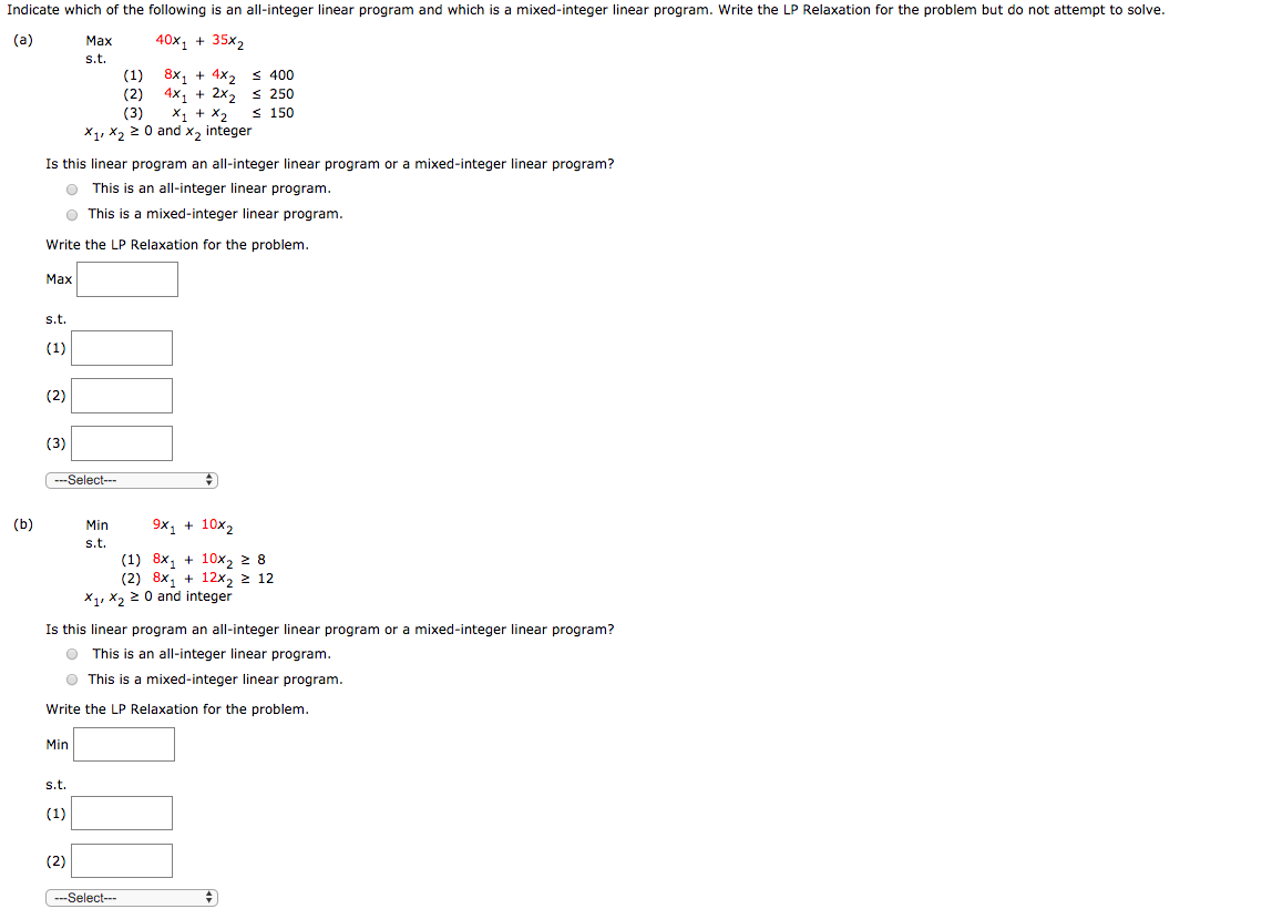 Solved (a) Indicate which of the following is an all-integer | Chegg.com