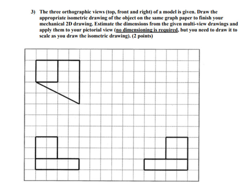 Solved 3) The three orthographic views (top, front and | Chegg.com