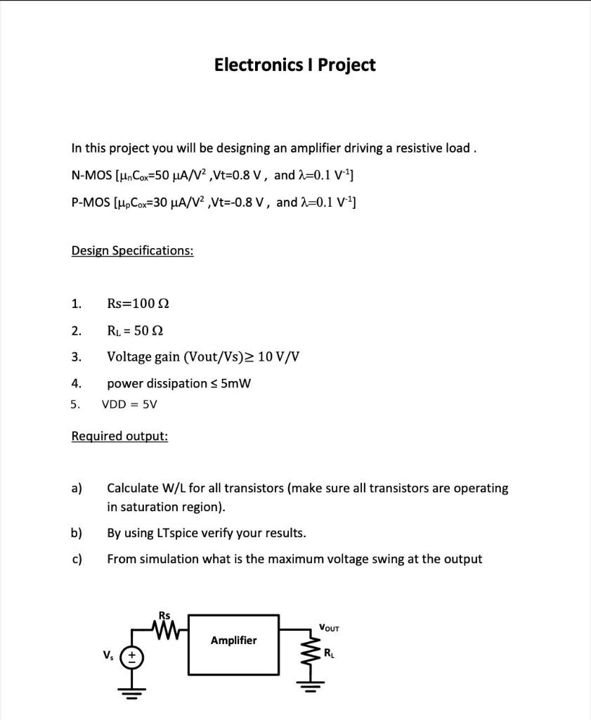 Solved Electronics I Project In this project you will be | Chegg.com