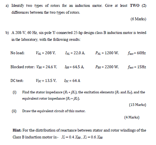 Solved a) Identify two types of rotors for an induction