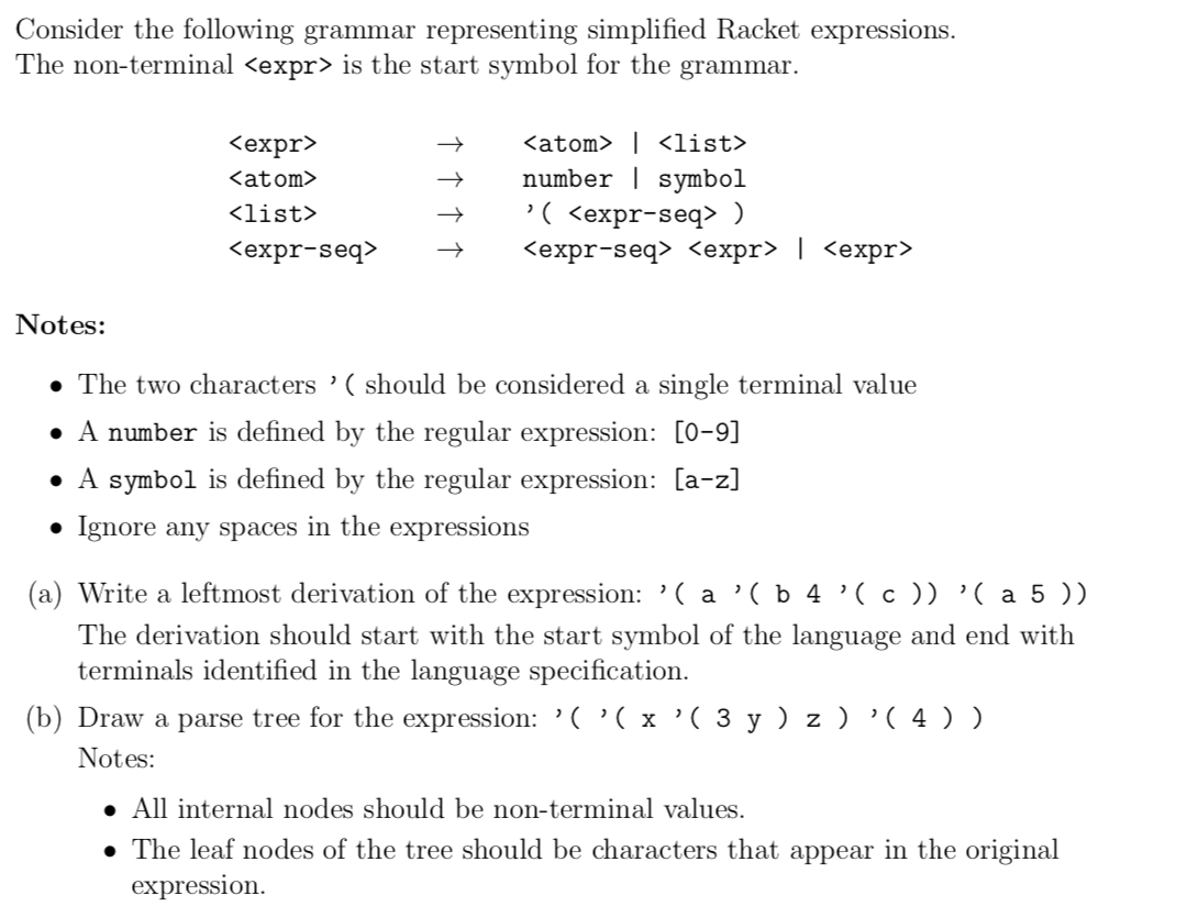 Solved Consider the following grammar representing | Chegg.com