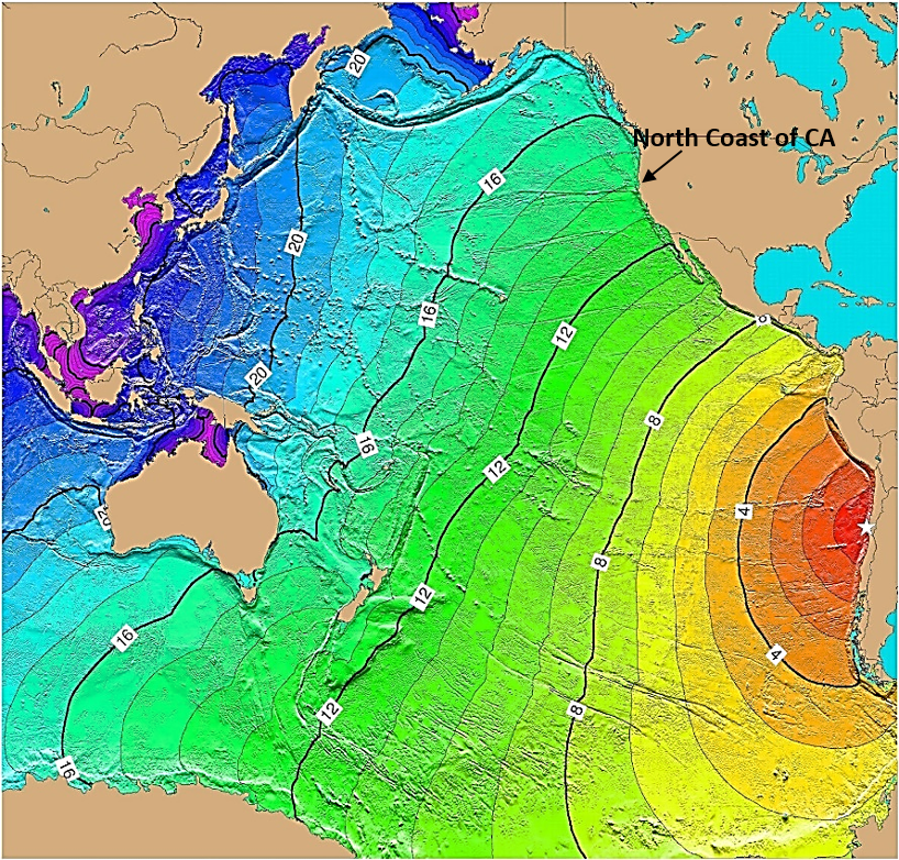 Solved What does the map below tell you about a tsunami? | Chegg.com