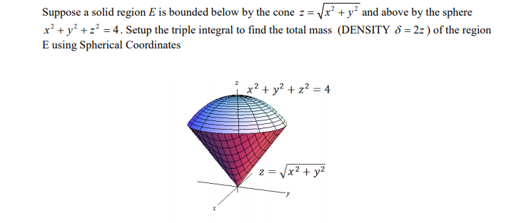 Solved Suppose a solid region E is bounded below by the cone | Chegg.com