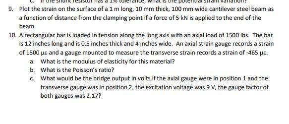Solved 9. Plot the strain on the surface of a 1 m long, 10 | Chegg.com