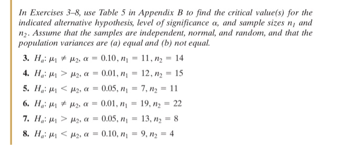 Solved In Exercises 3-8, use Table 5 in Appendix B to find | Chegg.com