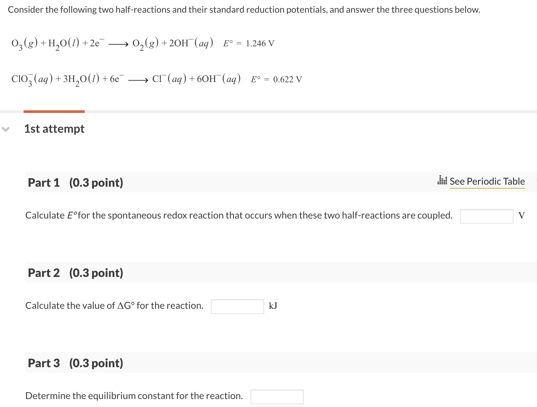 Solved Consider the following two half-reactions and their | Chegg.com