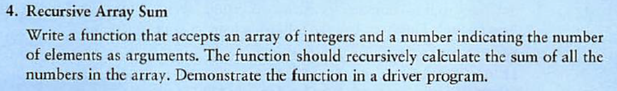 Solved 4. Recursive Array Sum Write a function that accepts | Chegg.com