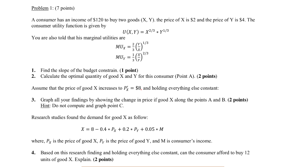 Solved Problem 1: (7 Points) A Consumer Has An Income Of | Chegg.com