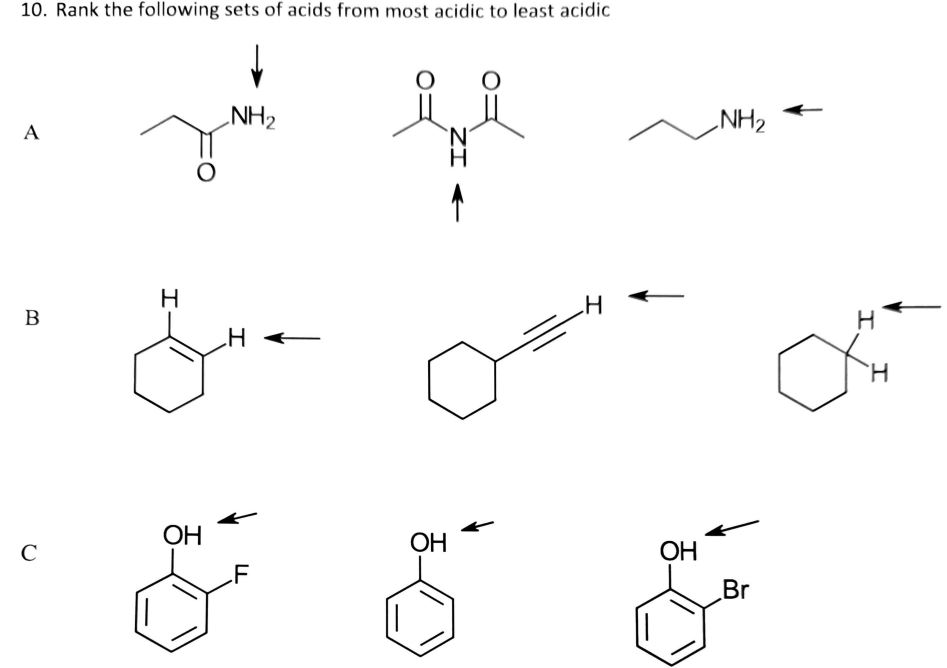 Solved 10. Rank the following sets of acids from most acidic | Chegg.com