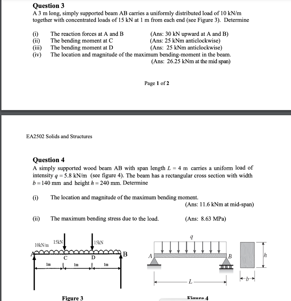 Solved Question 3 A 3 m long, simply supported beam AB | Chegg.com