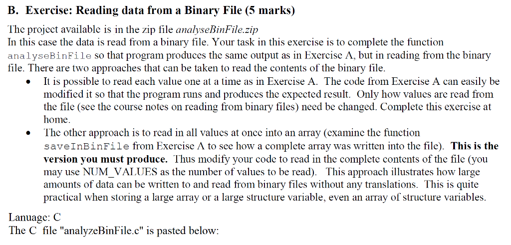 Solved B. Exercise: Reading data from a Binary File (5 | Chegg.com