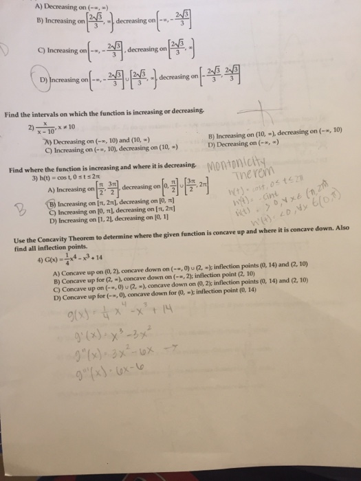 Solved A) Decreasing on(…) B) Increasing on 1-3 C) | Chegg.com