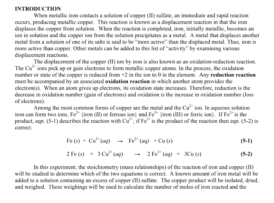 INTRODUCTION When metallic iron contacts a solution | Chegg.com