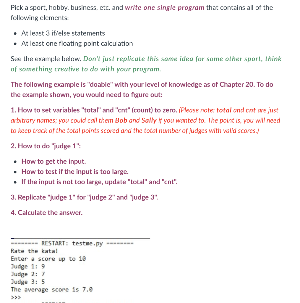 Solved Pick a sport, hobby, business, etc. and write one | Chegg.com