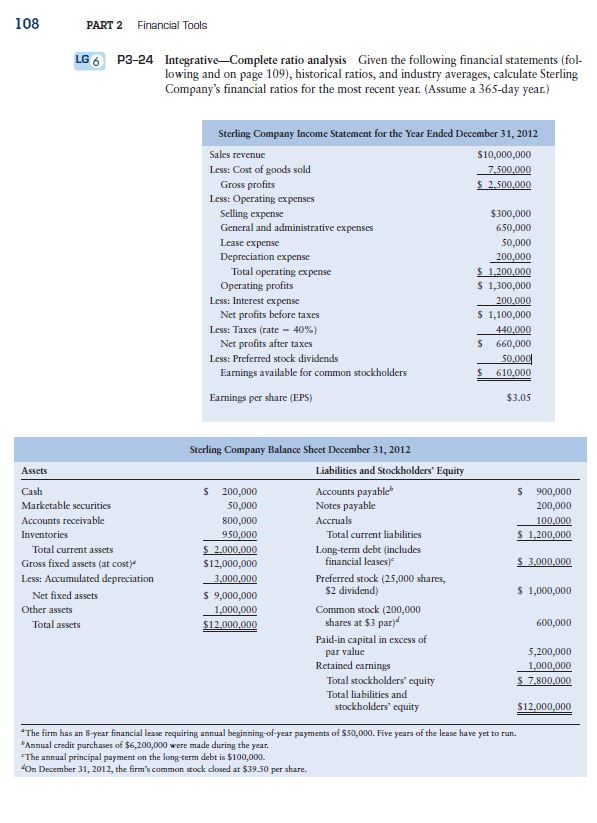 Solved 108 PART 2 Financial Tools LG 6 P324 Integrative