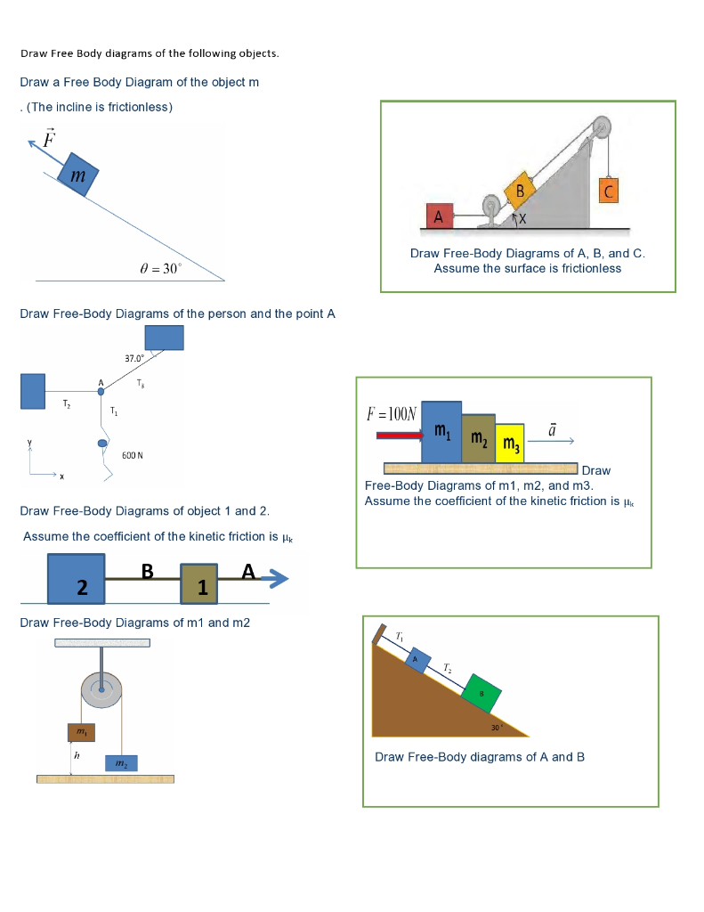 Solved Draw Free Body Diagrams Of The Following Objects Chegg Com