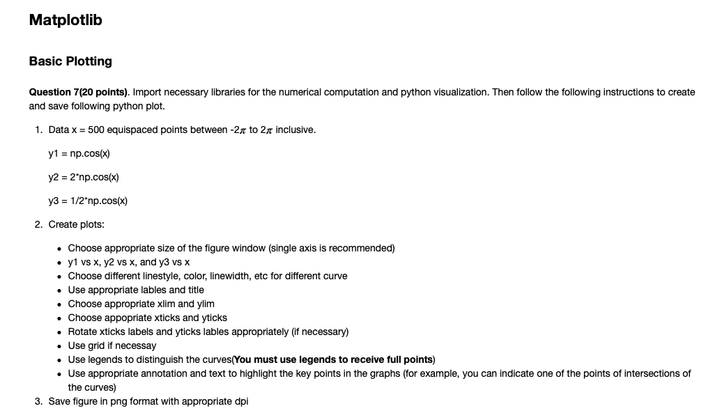 Solved Matplotlib Basic Plotting Question 7(20 points). | Chegg.com