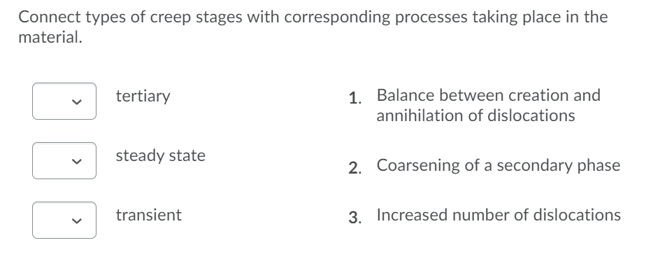 Solved Connect types of creep stages with corresponding | Chegg.com