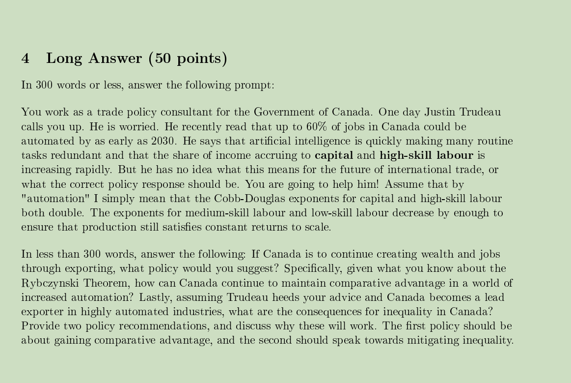 4 Long Answer (50 points) In 300 words or less, | Chegg.com