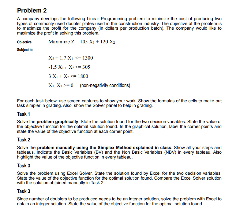Solved A company develops the following Linear Programming | Chegg.com