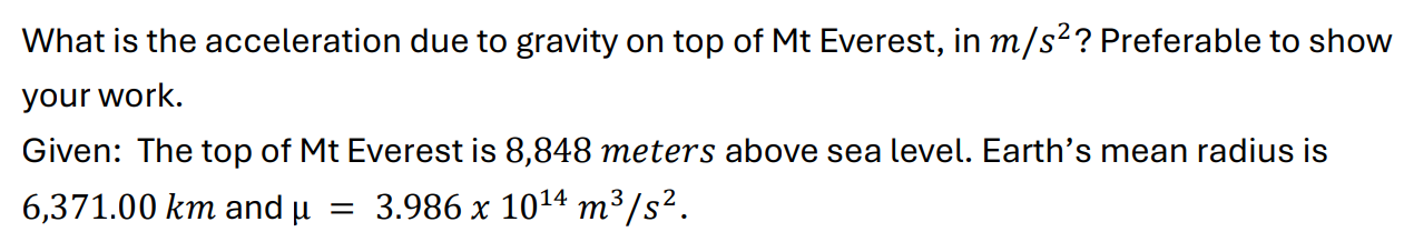 Solved What is the acceleration due to gravity on top of Mt | Chegg.com