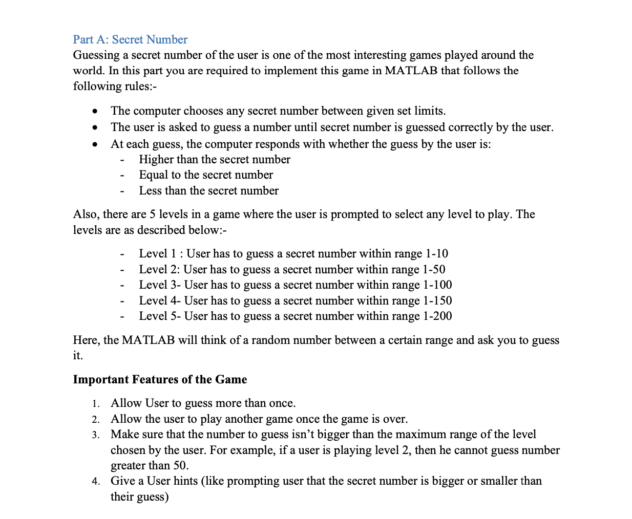 Solved Part A: Secret Number Guessing a secret number of the | Chegg.com