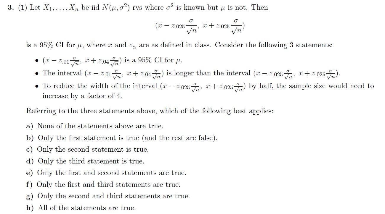 Solved 3 1 Let X1 X Be Iid N U 02 Rvs Where O Chegg Com