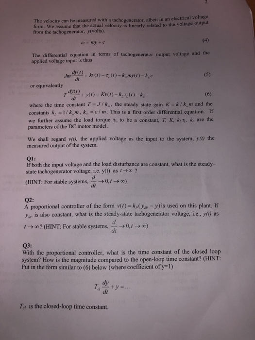 Solved A mathematical relationship between the shaft angular