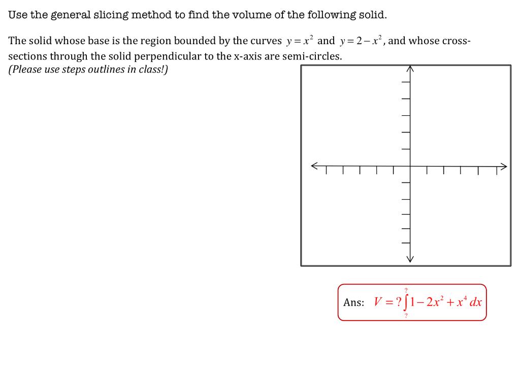 Solved Use the general slicing method to find the volume of | Chegg.com