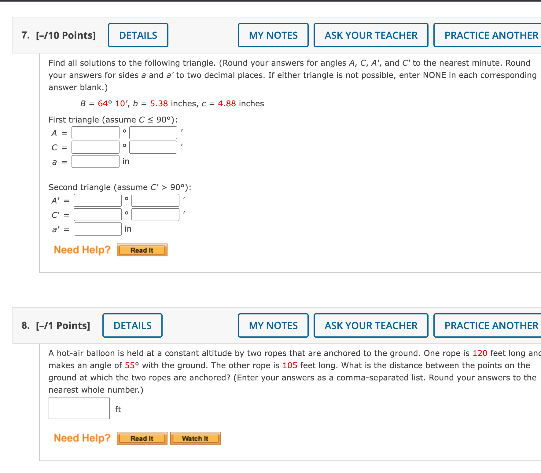 Find all solutions to the following triangle. (Round | Chegg.com