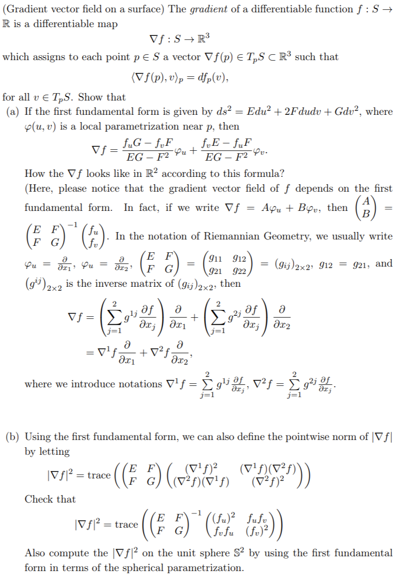 Solved (Gradient vector field on a surface) The gradient of