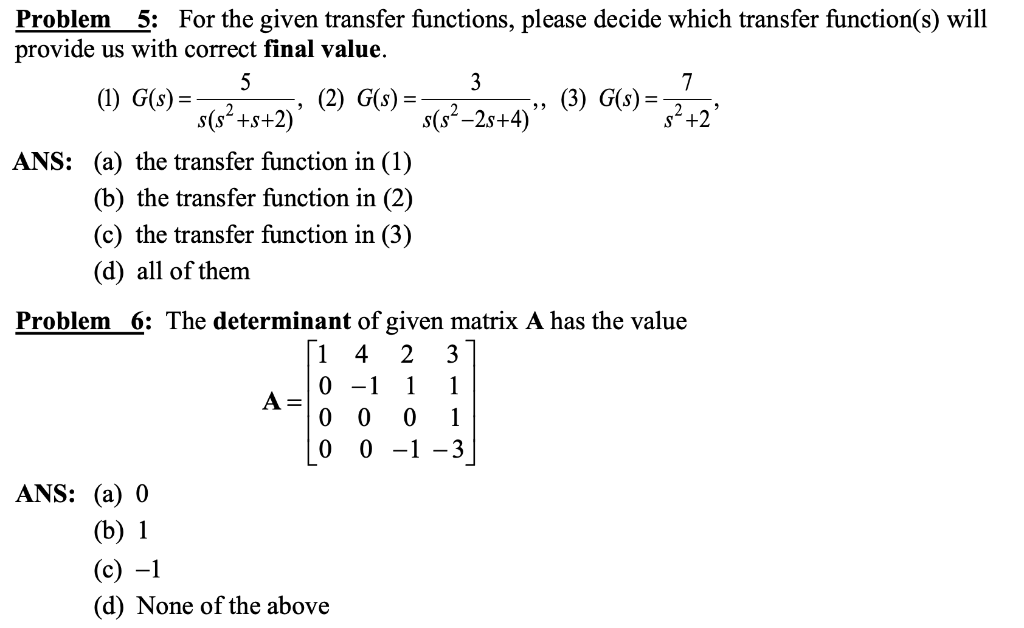 Solved = 9 22 Problem 5: For The Given Transfer Functions, | Chegg.com