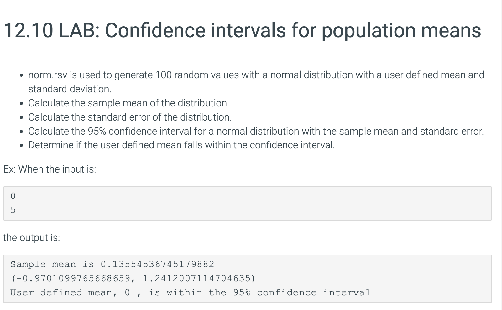 Solved 12.10 LAB: Confidence intervals for population means | Chegg.com