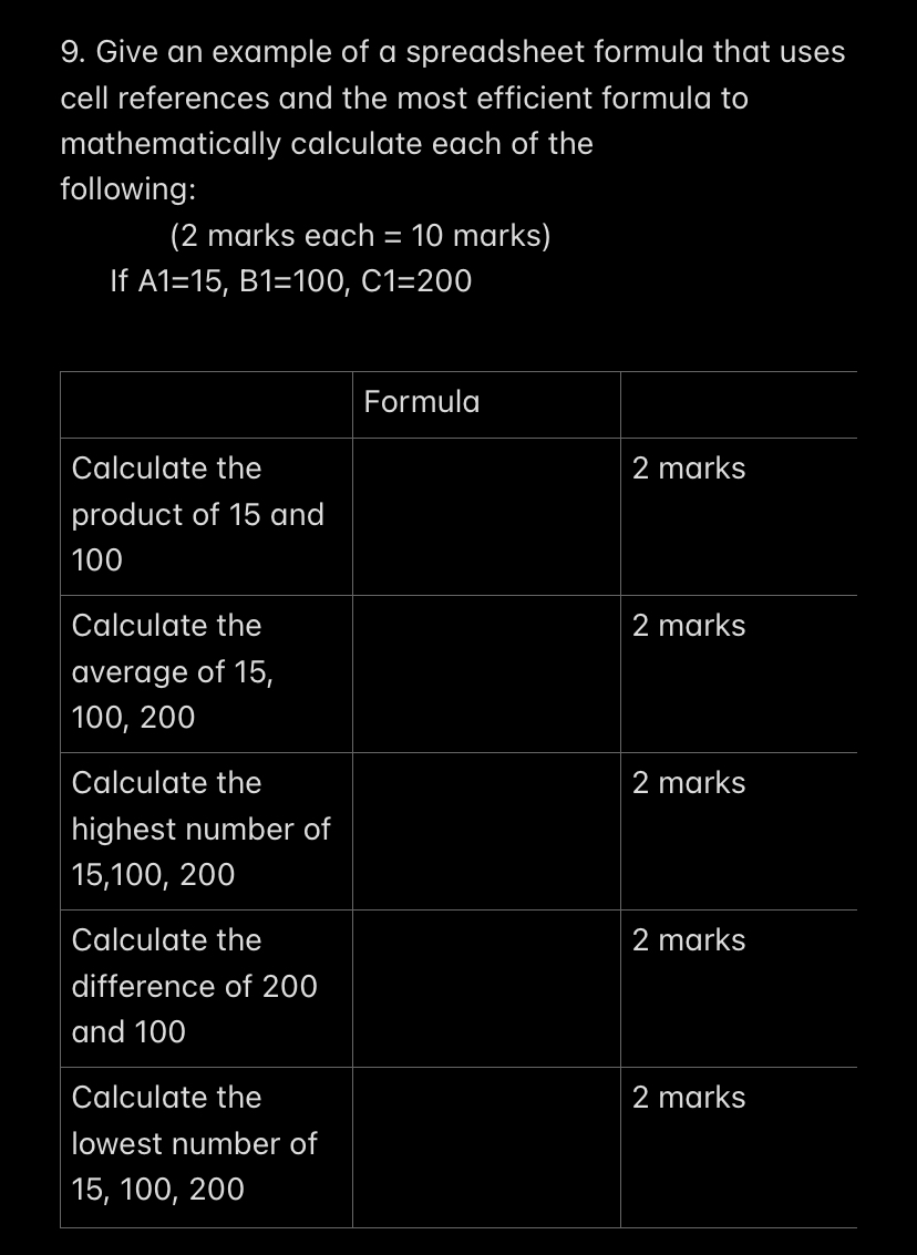 Solved Give an example of a spreadsheet formula that uses