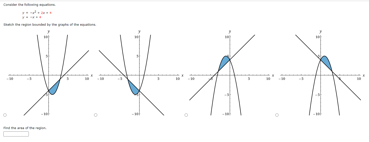 Solved Consider the following equations. y=−x2+2x+4y=−x+4 | Chegg.com