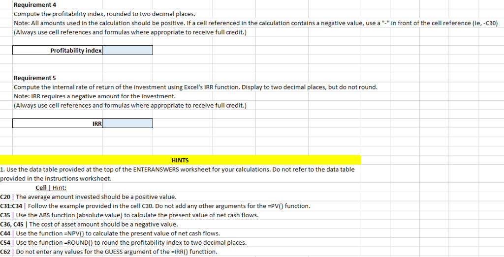 Solved Capital Investment Decisions Using Excel for capital | Chegg.com