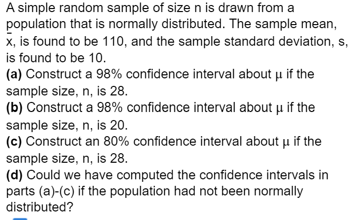 Solved A simple random sample of size n is drawn from a | Chegg.com