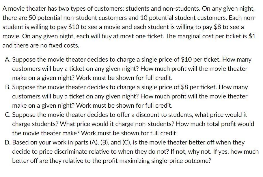 Solved Q1. Navrang - a movie theatre in Delhi has two types