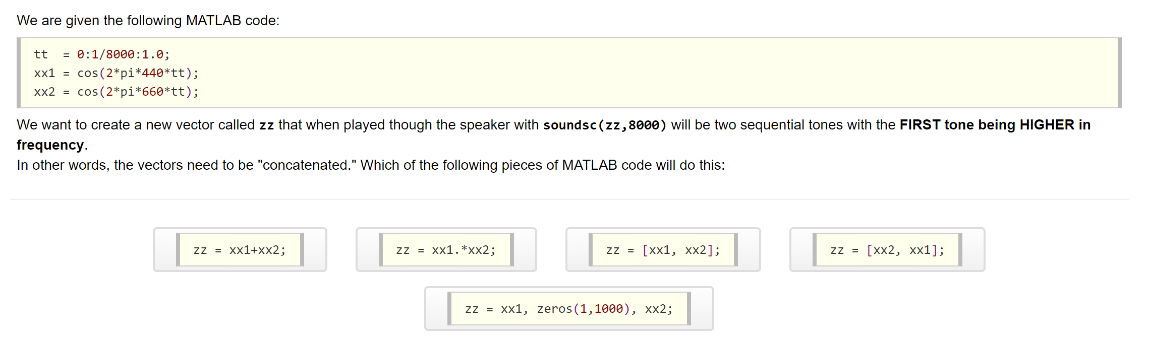 We are given the following MATLAB code: tt = | Chegg.com