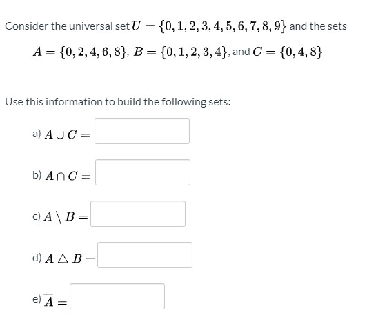 Solved Consider The Universal Set U = {0, 1, 2, 3, 4, 5, 6, | Chegg.com