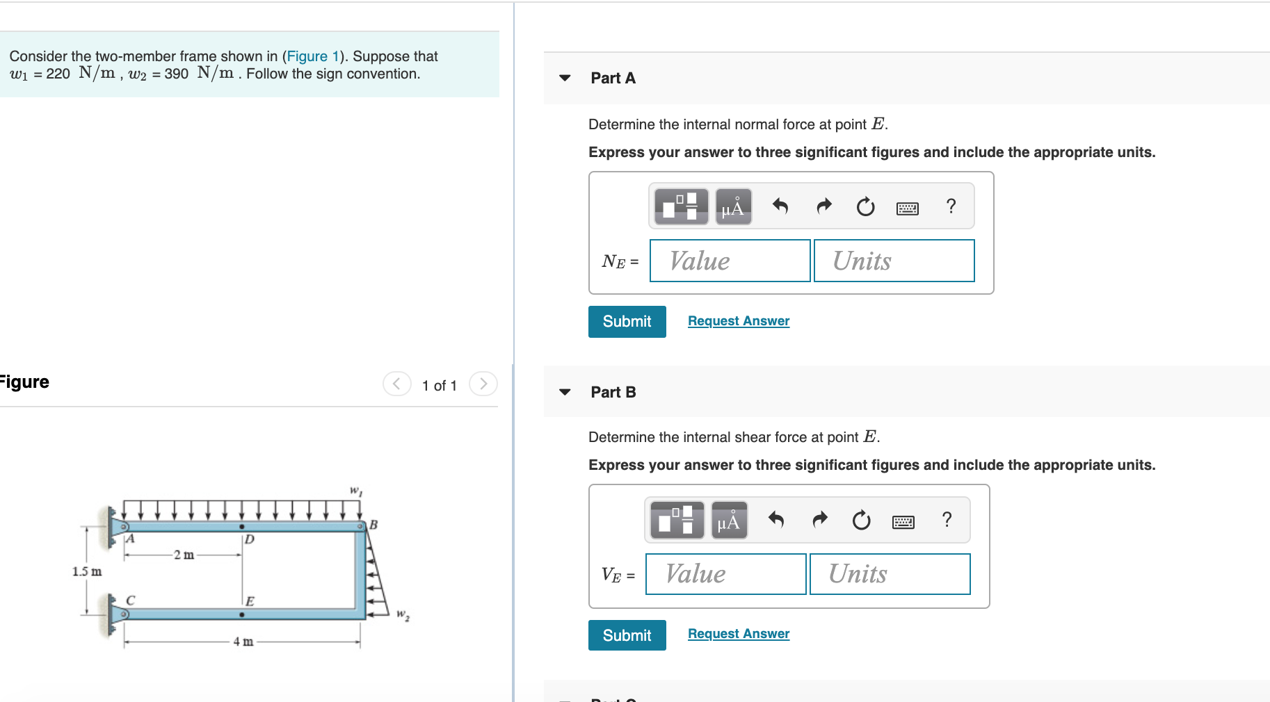 Solved Consider The Two Member Frame Shown In Figure Chegg Com