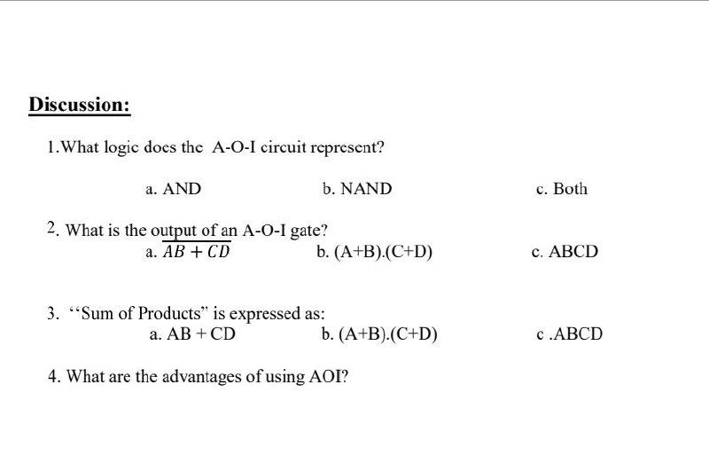 Solved Discussion: 1. What logic does the A-O-I circuit | Chegg.com